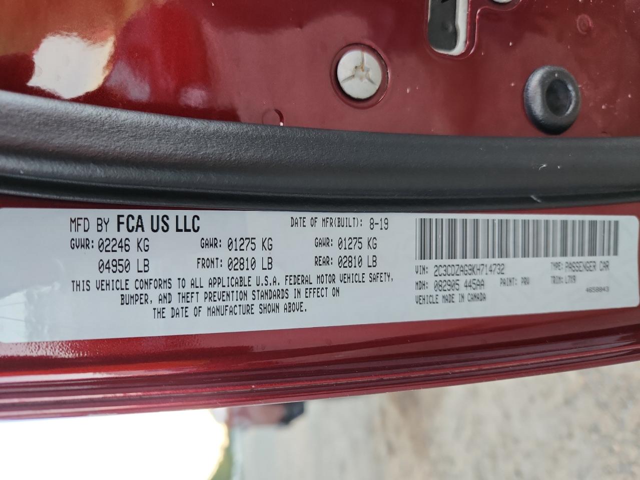 2019 Dodge Challenger Sxt VIN: 2C3CDZAG9KH714732 Lot: 86424855