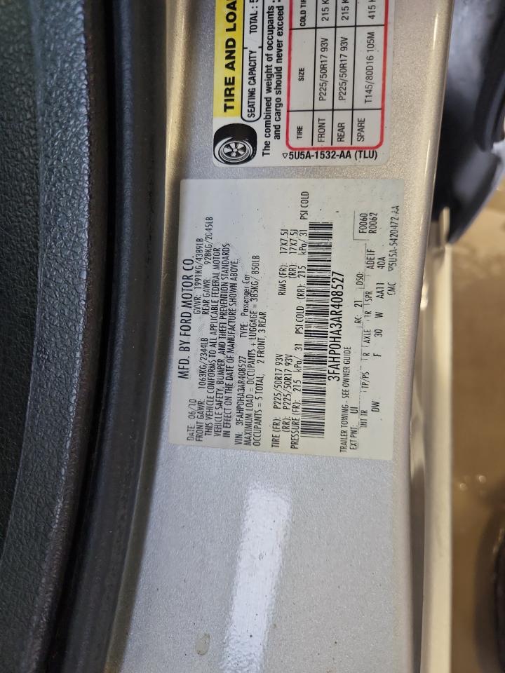 2010 Ford Fusion Se VIN: 3FAHP0HA3AR408527 Lot: 86280635