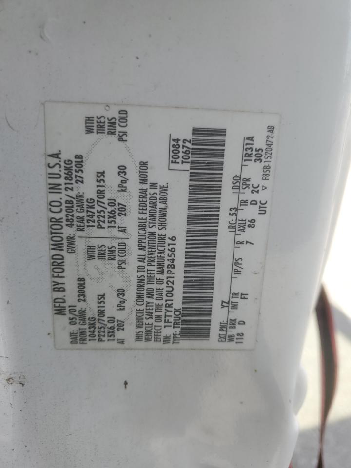 2001 Ford Ranger VIN: 1FTYR10U21PB45616 Lot: 82206855