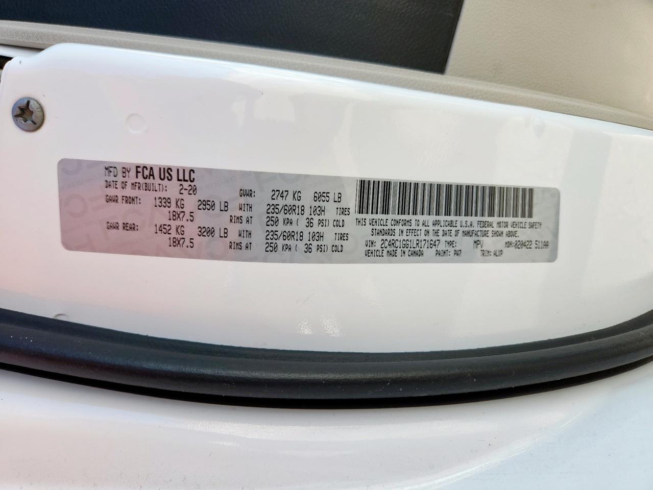 2020 Chrysler Pacifica Limited VIN: 2C4RC1GG1LR171647 Lot: 85400315