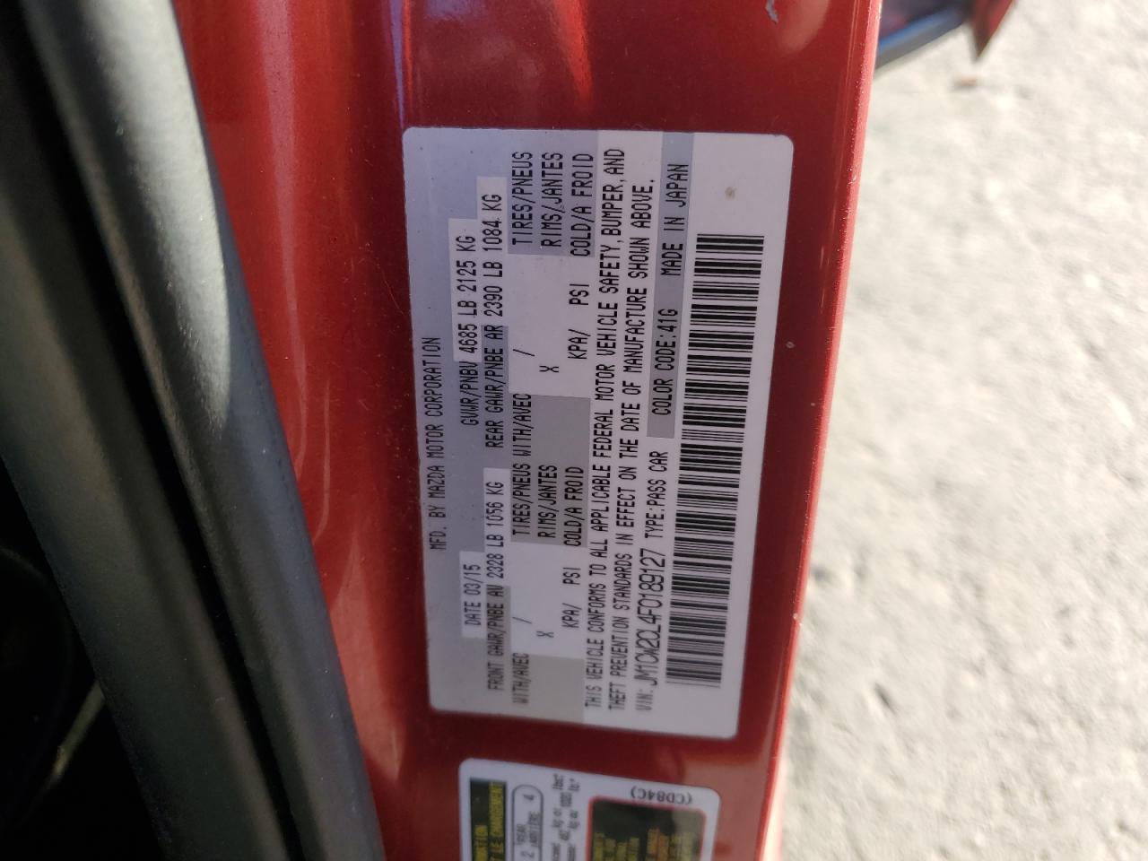 2015 Mazda 5 Touring VIN: JM1CW2CL4F0189127 Lot: 86478605