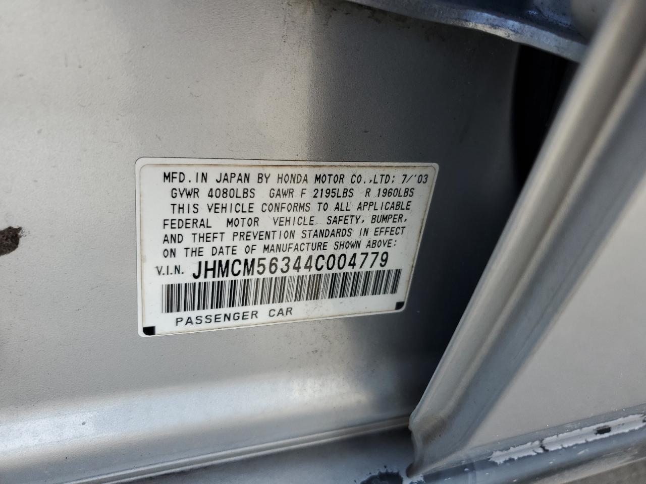 2004 Honda Accord Lx VIN: JHMCM56344C004779 Lot: 85673555