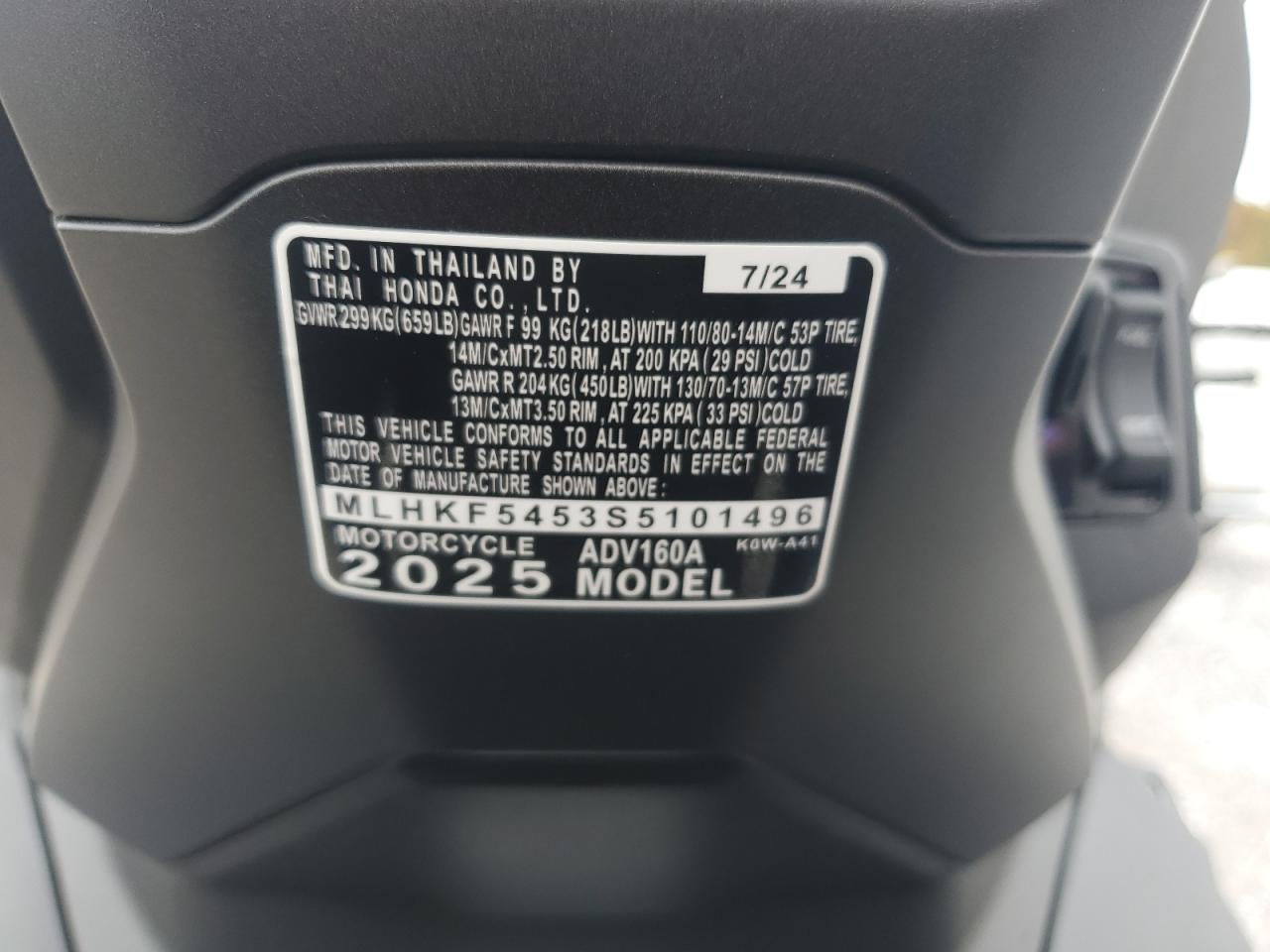2025 Honda Adv160 A VIN: MLHKF5453S5101496 Lot: 87372655