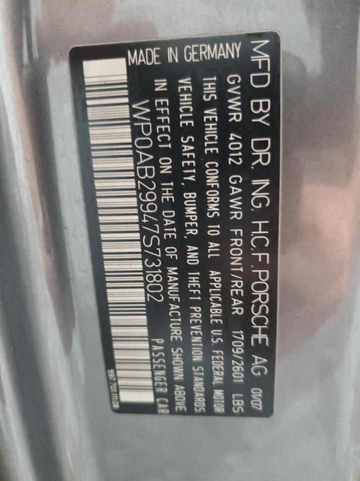 2007 Porsche 911 Carrera S VIN: WP0AB29947S731802 Lot: 90226355