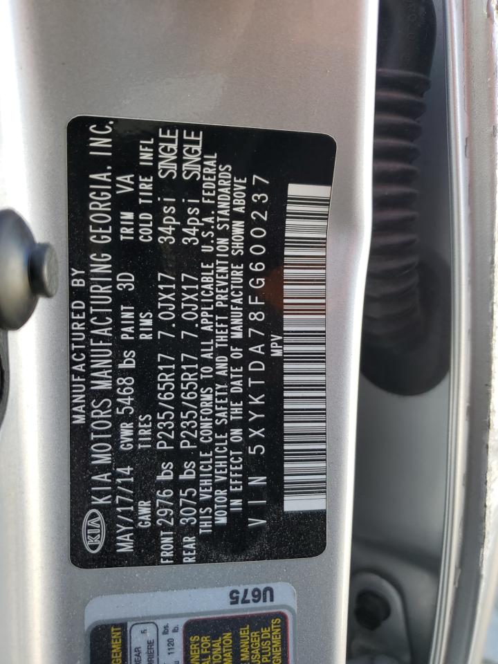 2015 Kia Sorento Lx VIN: 5XYKTDA78FG600237 Lot: 82238585