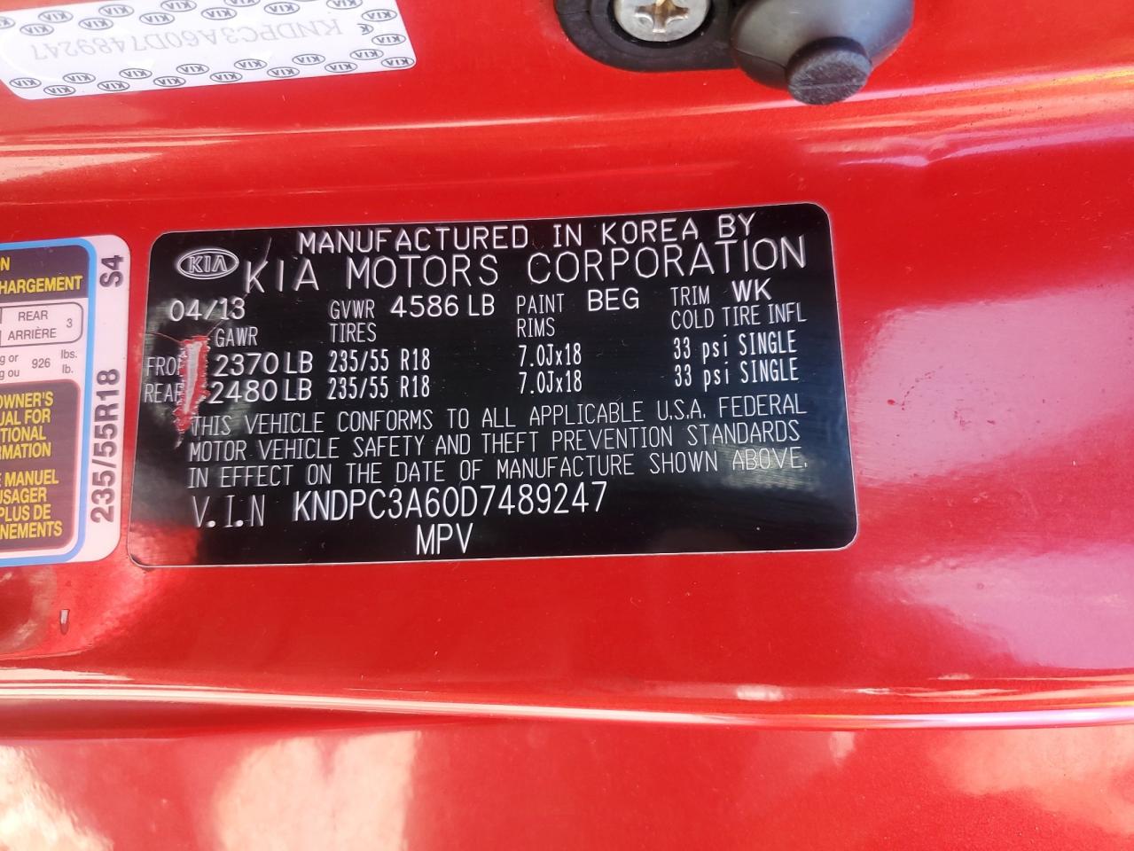 2013 Kia Sportage Sx VIN: KNDPC3A60D7489247 Lot: 84635875