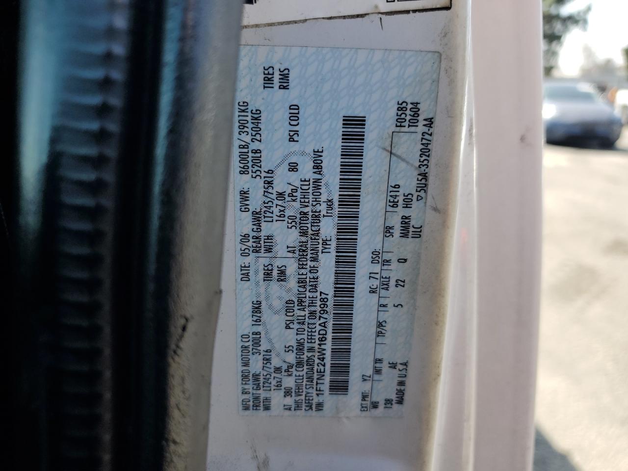 2006 Ford Econoline E250 Van VIN: 1FTNE24W16DA79987 Lot: 82319635