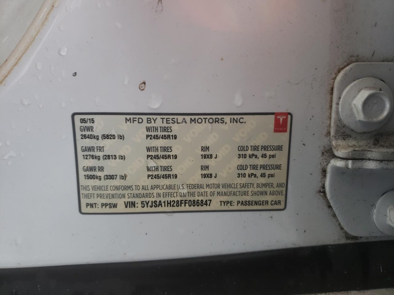 2015 Tesla Model S 85D VIN: 5YJSA1H28FF086847 Lot: 81954025