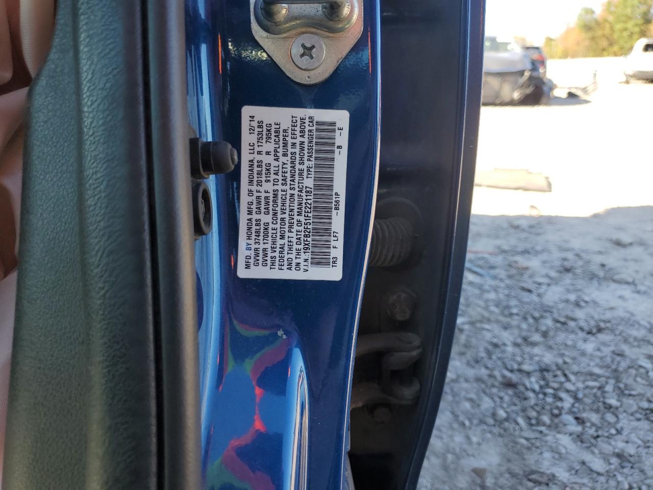 2015 Honda Civic Lx VIN: 19XFB2F51FE221187 Lot: 81888435