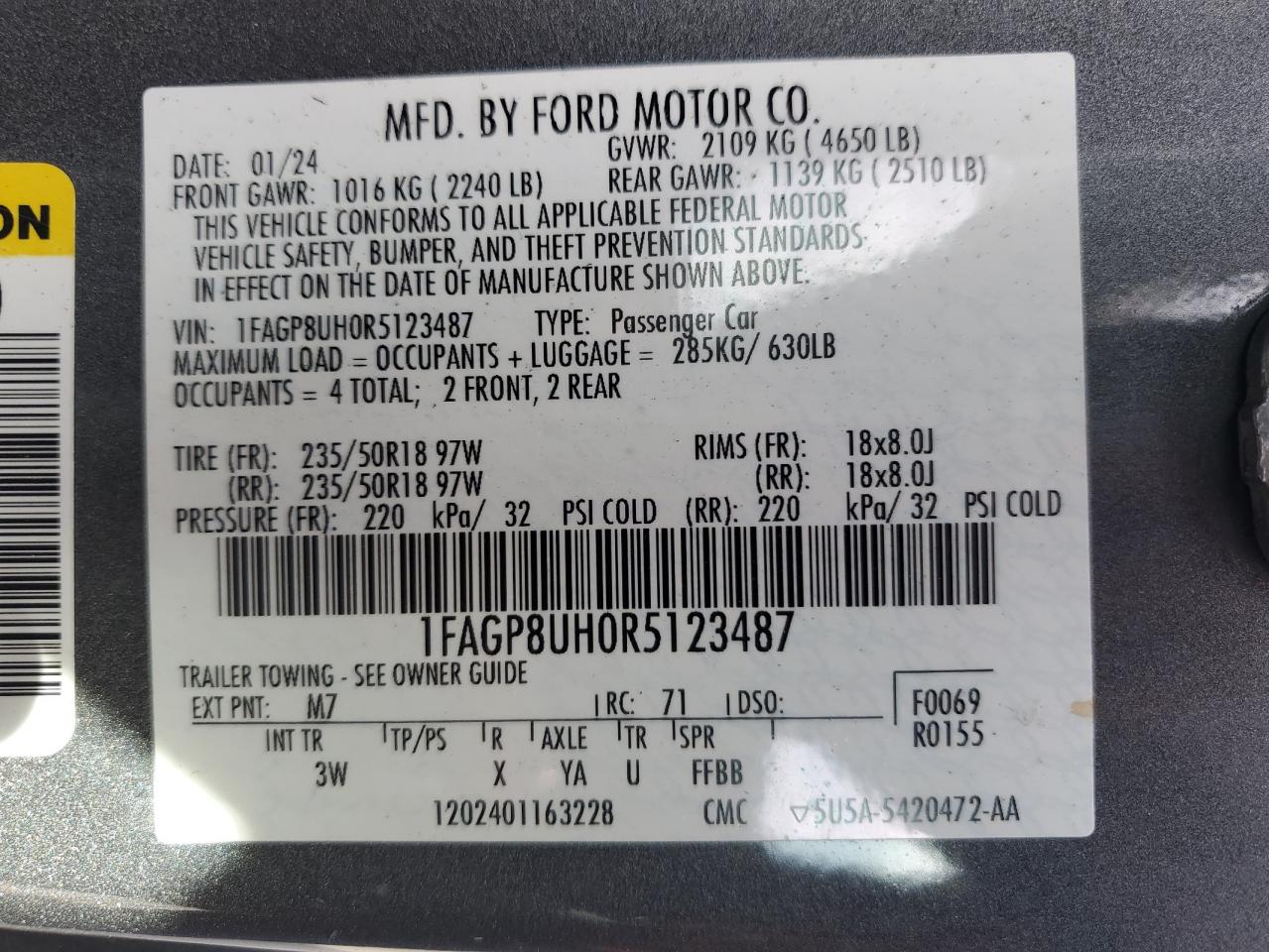 2024 Ford Mustang VIN: 1FAGP8UH0R5123487 Lot: 86224955