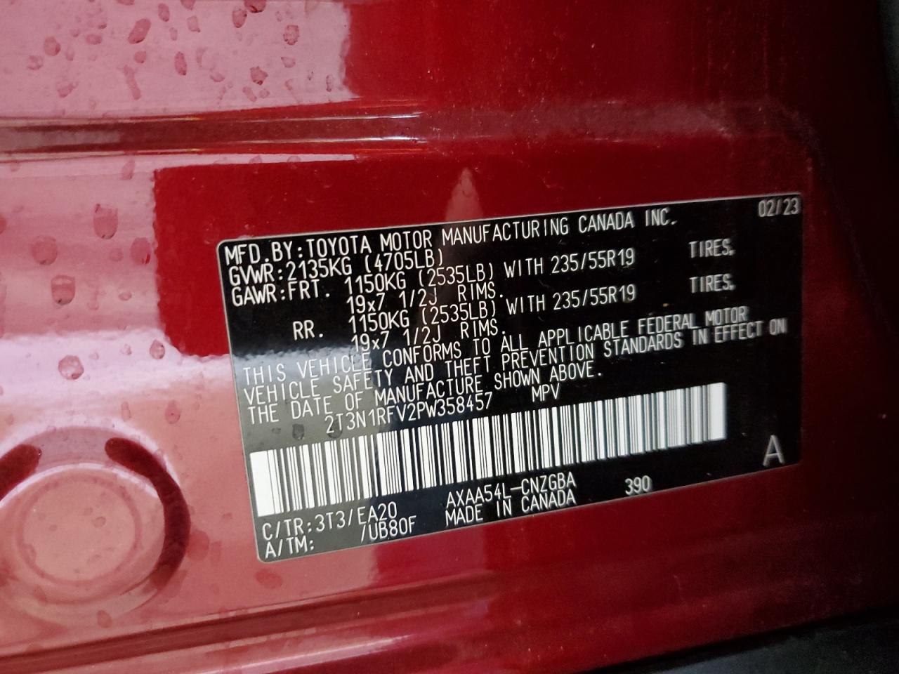 2023 Toyota Rav4 Limited VIN: 2T3N1RFV2PW358457 Lot: 85542625