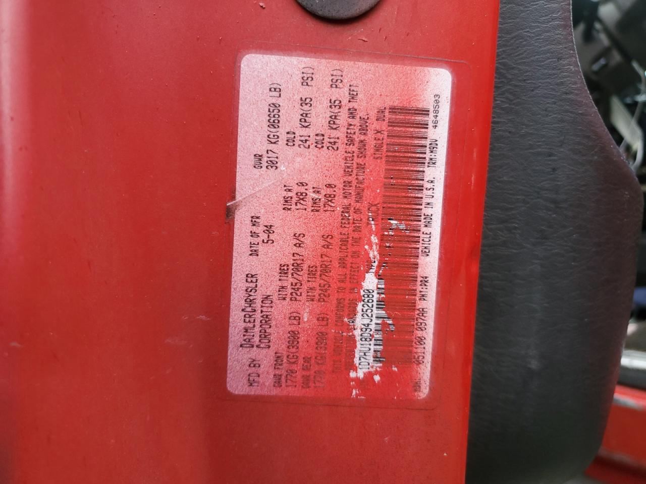 2004 Dodge Ram 1500 St VIN: 1D7HU18D94J252680 Lot: 91530765