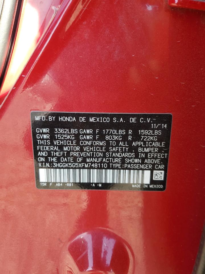 2015 Honda Fit Lx VIN: 3HGGK5G5XFM748110 Lot: 82536975