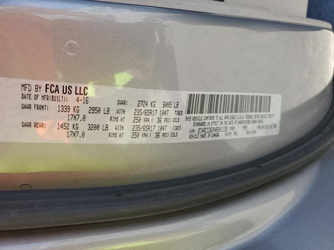 2017 Chrysler Pacifica Touring VIN: 2C4RC1DG7HR501139 Lot: 86768085