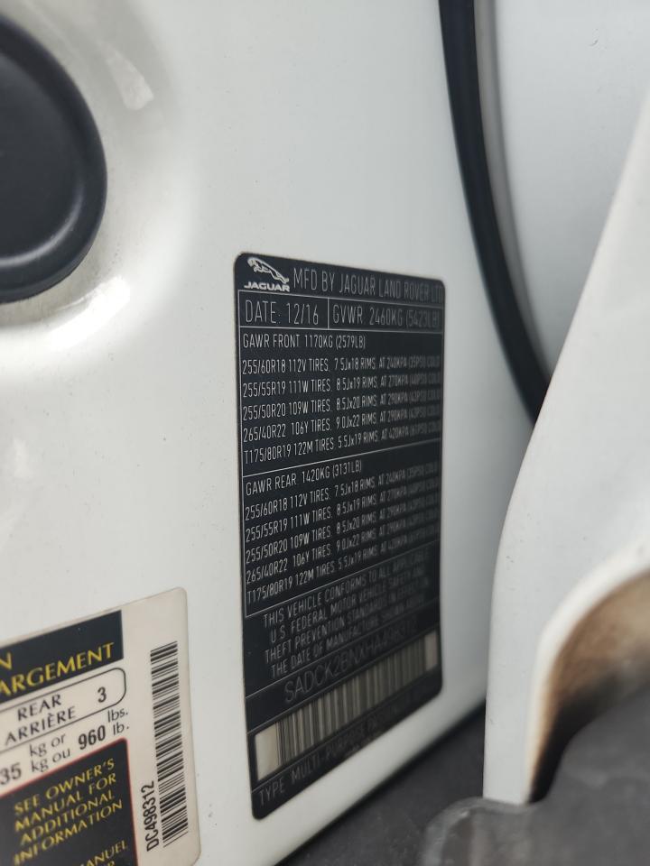 2017 Jaguar F-Pace Prestige VIN: SADCK2BNXHA498312 Lot: 85556325