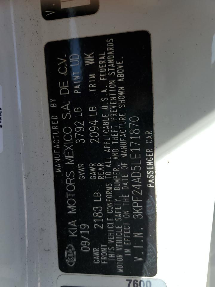 2020 Kia Forte Fe VIN: 3KPF24AD5LE171870 Lot: 87266875