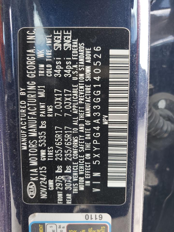 2016 Kia Sorento Lx VIN: 5XYPG4A33GG140526 Lot: 84947385