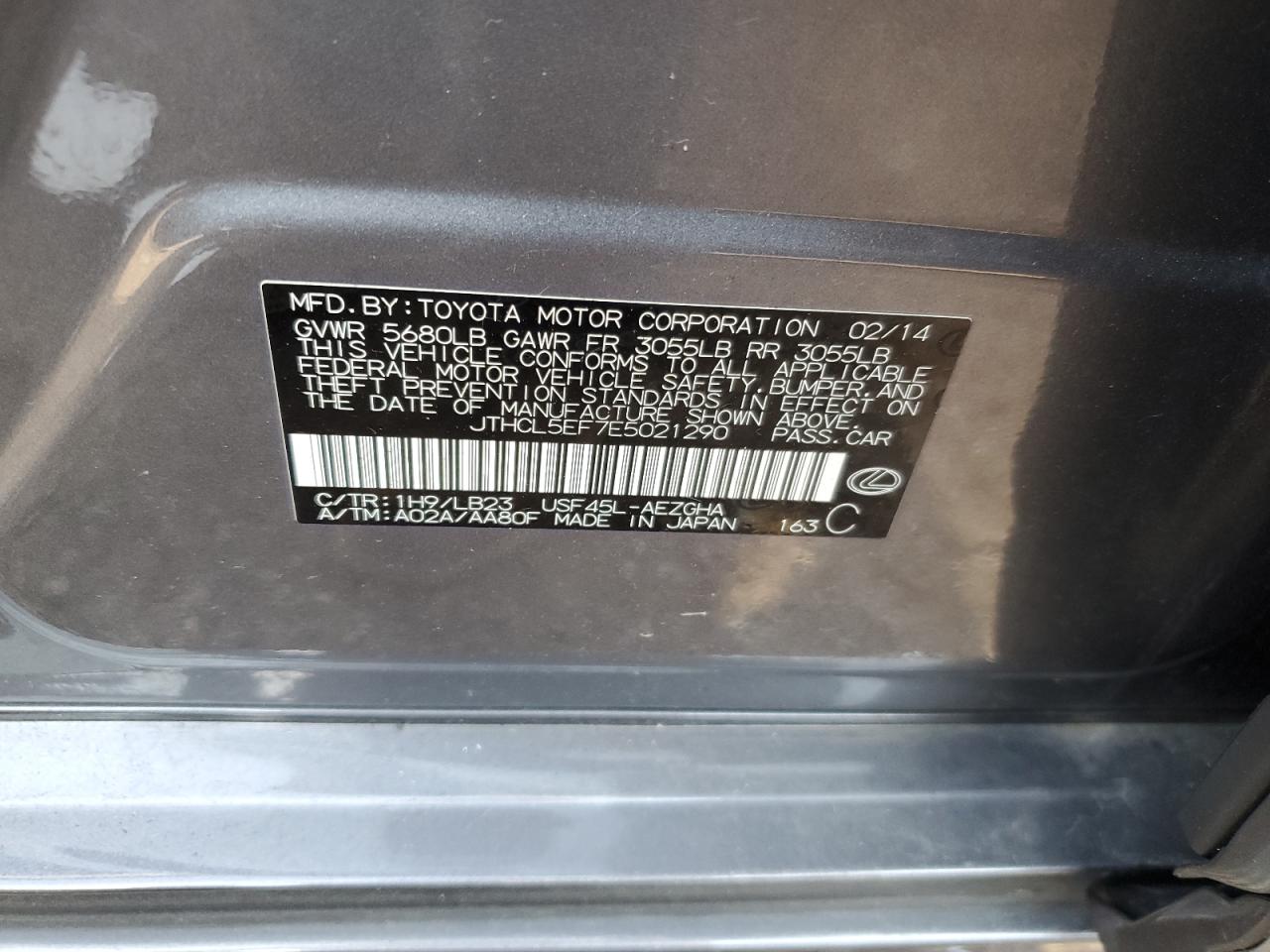 2014 Lexus Ls 460 VIN: JTHCL5EF7E5021290 Lot: 87027855