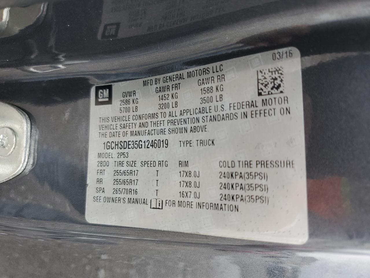 2016 Chevrolet Colorado Z71 VIN: 1GCHSDE35G1246019 Lot: 89506755