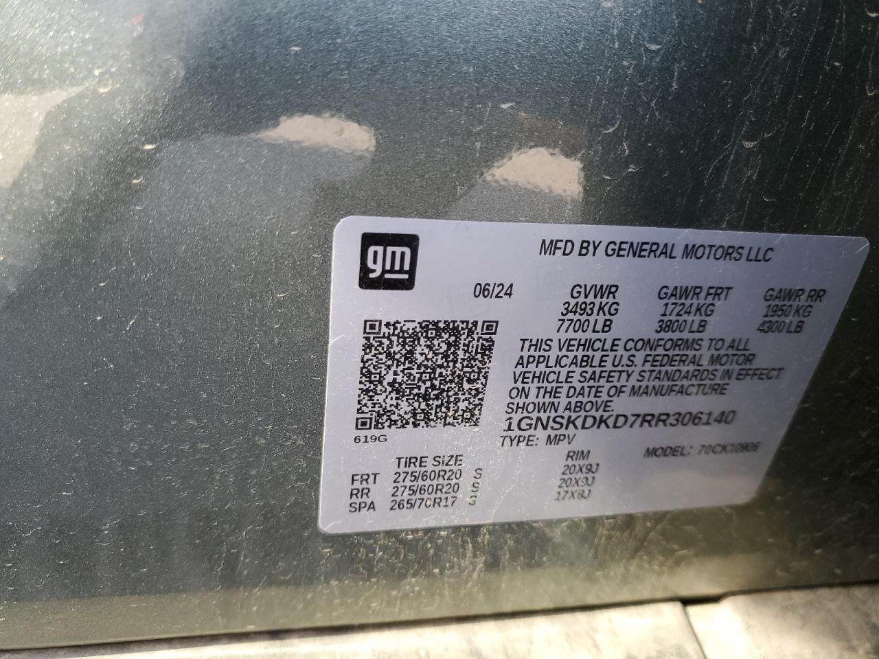 2024 Chevrolet Suburban K1500 Z71 VIN: 1GNSKDKD7RR306140 Lot: 84734025