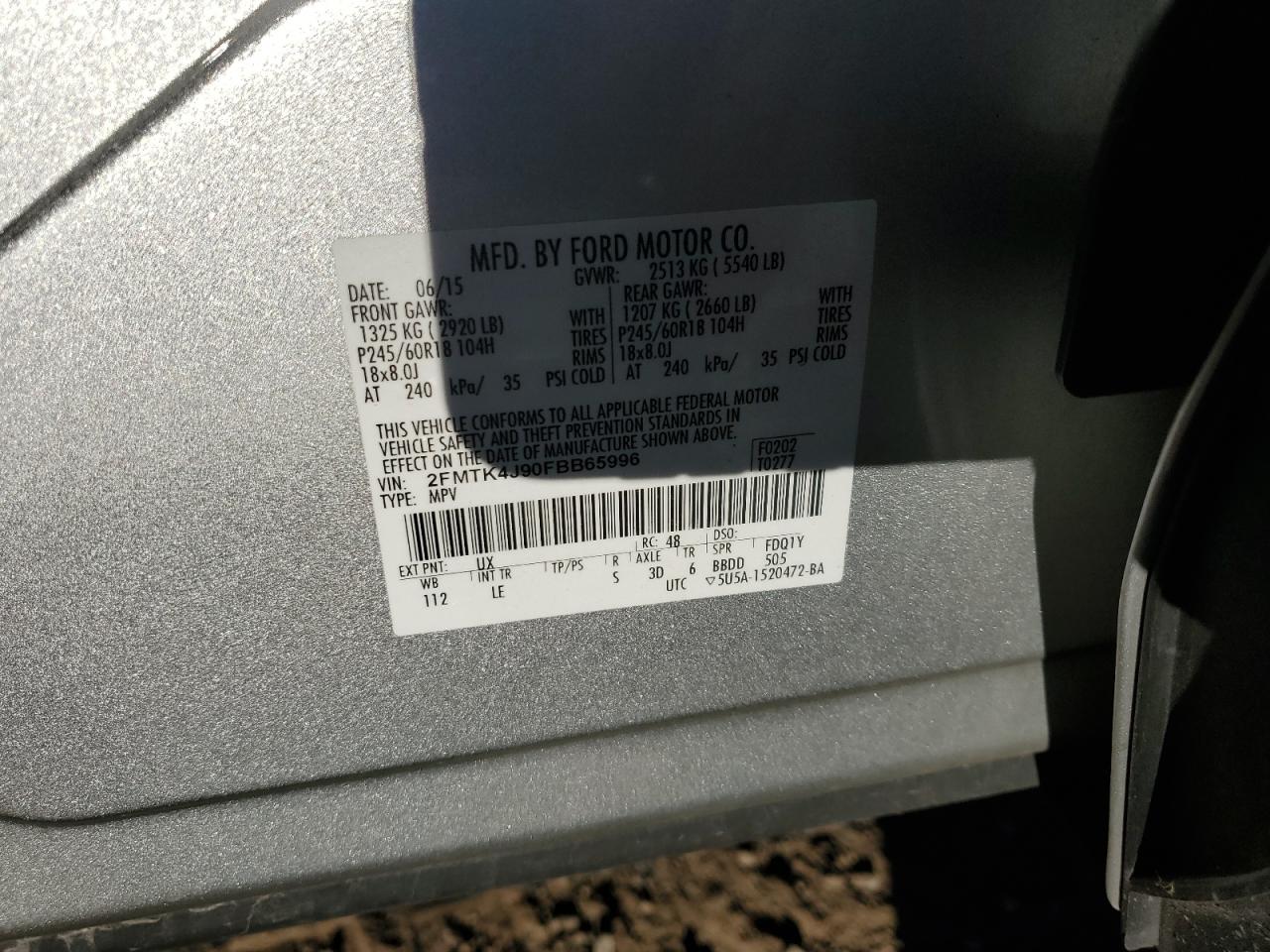 2015 Ford Edge Sel VIN: 2FMTK4J90FBB65996 Lot: 81870045