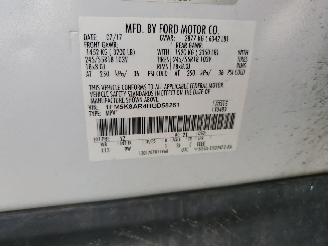 2017 Ford Explorer Police Interceptor VIN: 1FM5K8AR4HGD58261 Lot: 85485635