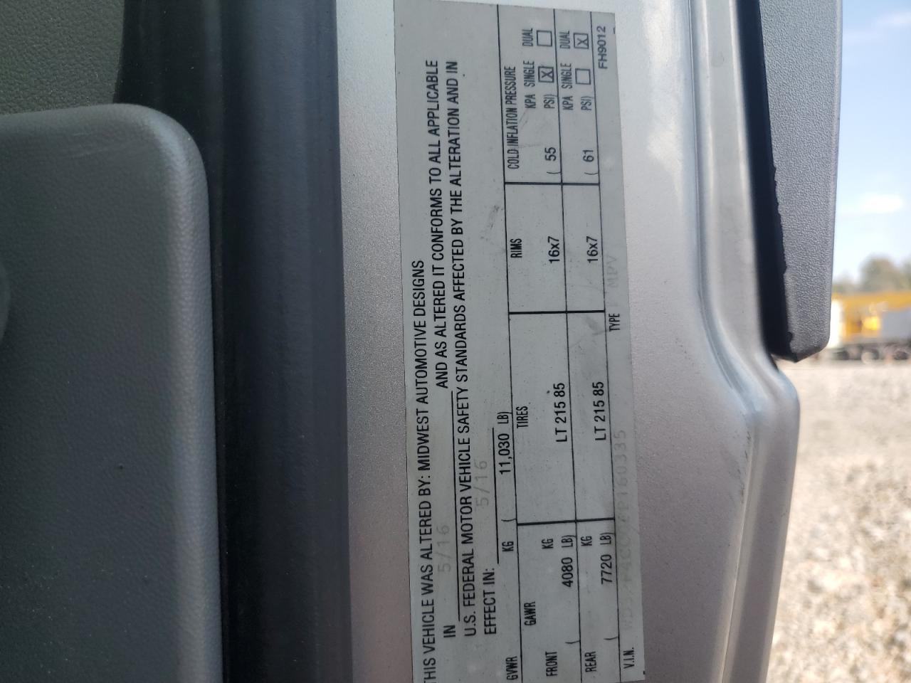 2015 Mercedes-Benz Sprinter 3500 VIN: WD3PF4CC0FP160335 Lot: 85510285