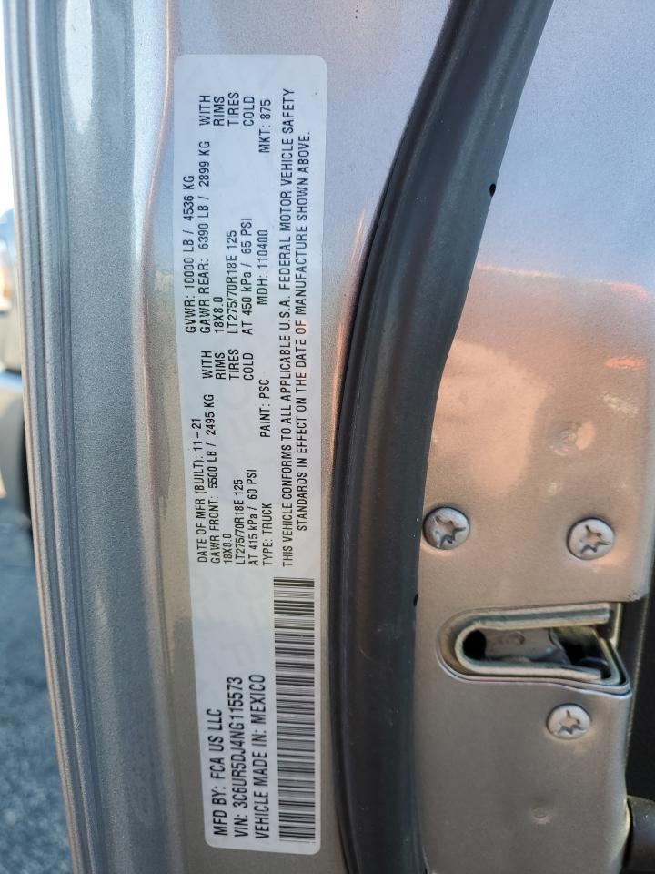 2022 Ram 2500 Big Horn/Lone Star VIN: 3C6UR5DJ4NG115573 Lot: 90301165