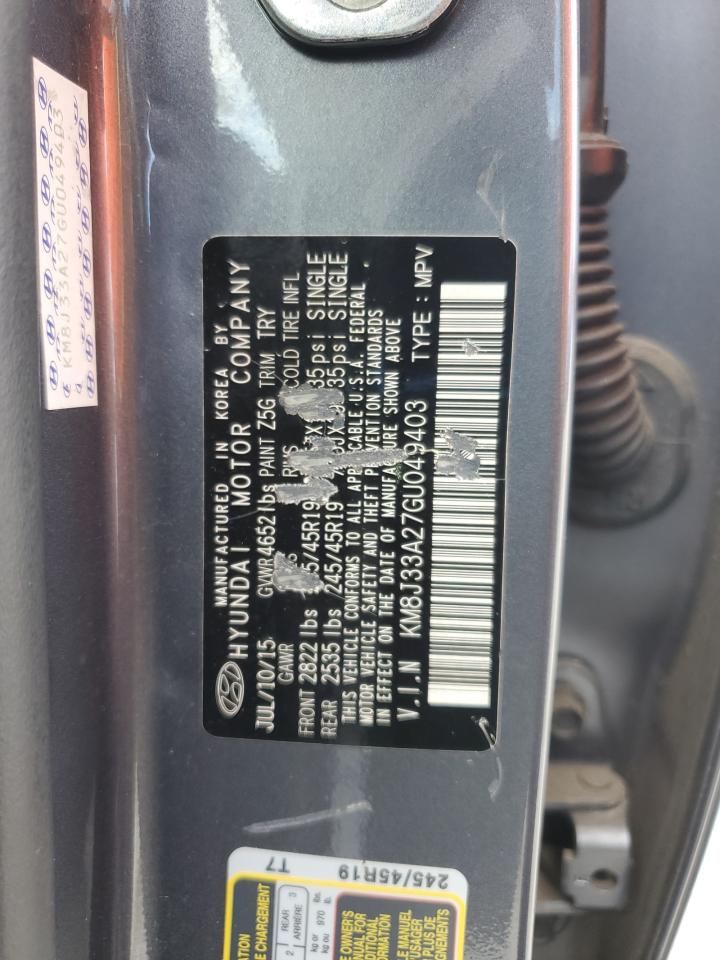 2016 Hyundai Tucson Limited VIN: KM8J33A27GU049403 Lot: 84362525