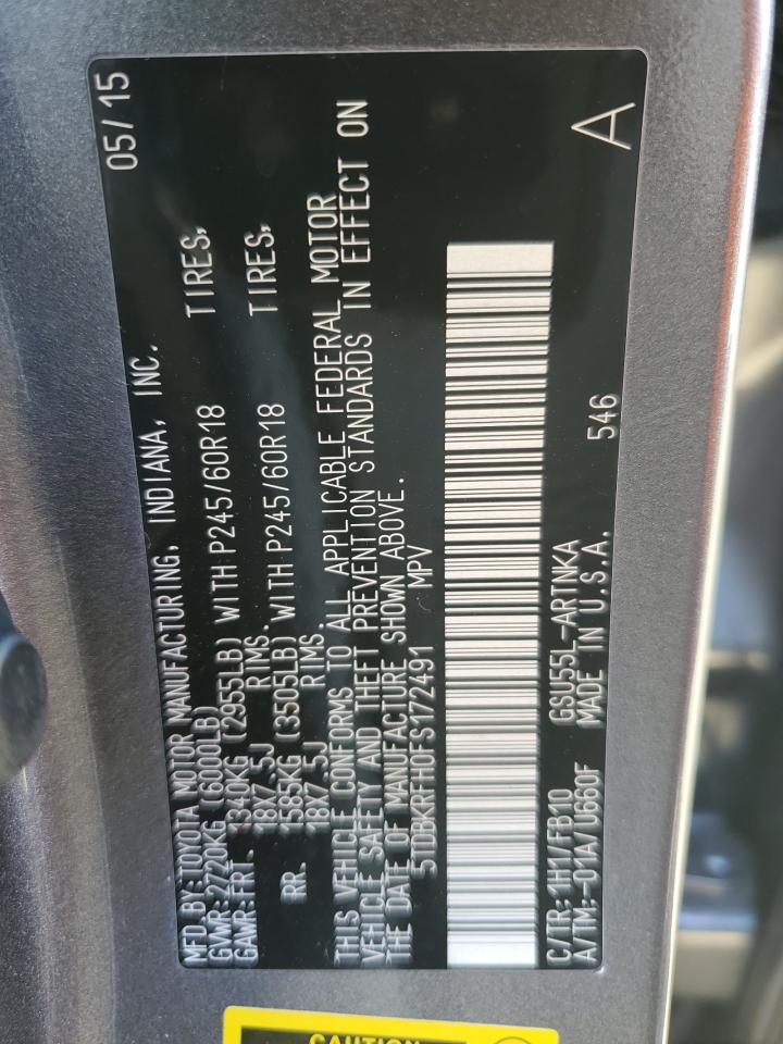 2015 Toyota Highlander Le VIN: 5TDBKRFH0FS172491 Lot: 84443995