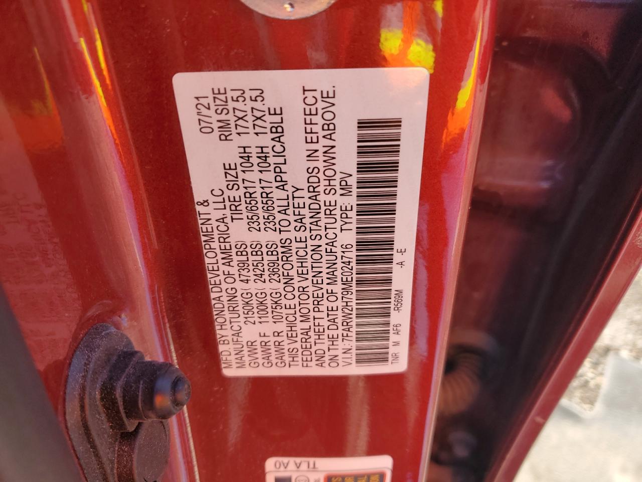 2021 Honda Cr-V Se VIN: 7FARW2H79ME024716 Lot: 85342205