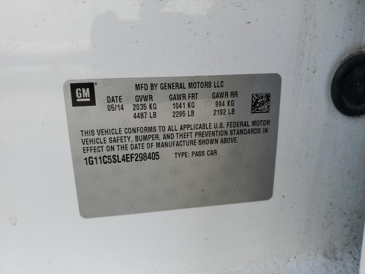 2014 Chevrolet Malibu 1Lt VIN: 1G11C5SL4EF298405 Lot: 82285335