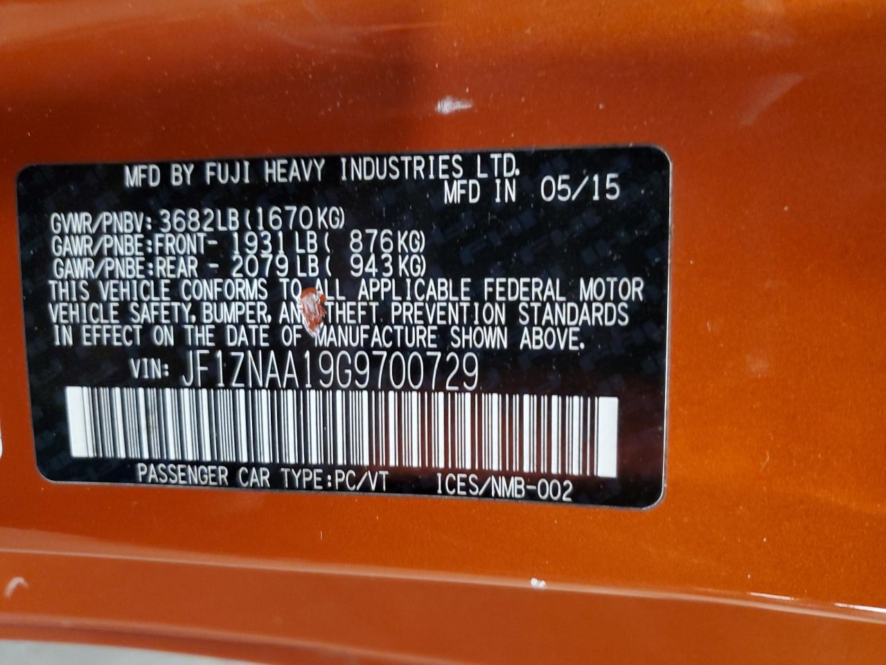 2016 Toyota Scion Fr-S VIN: JF1ZNAA19G9700729 Lot: 85494555