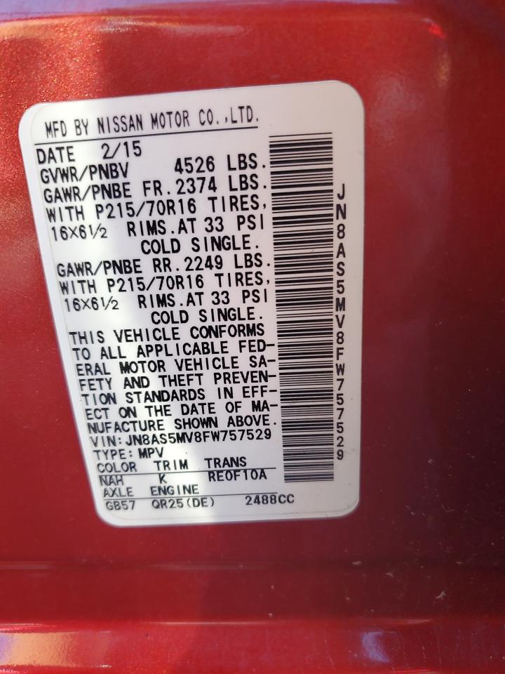 2015 Nissan Rogue Select S VIN: JN8AS5MV8FW757529 Lot: 84545905