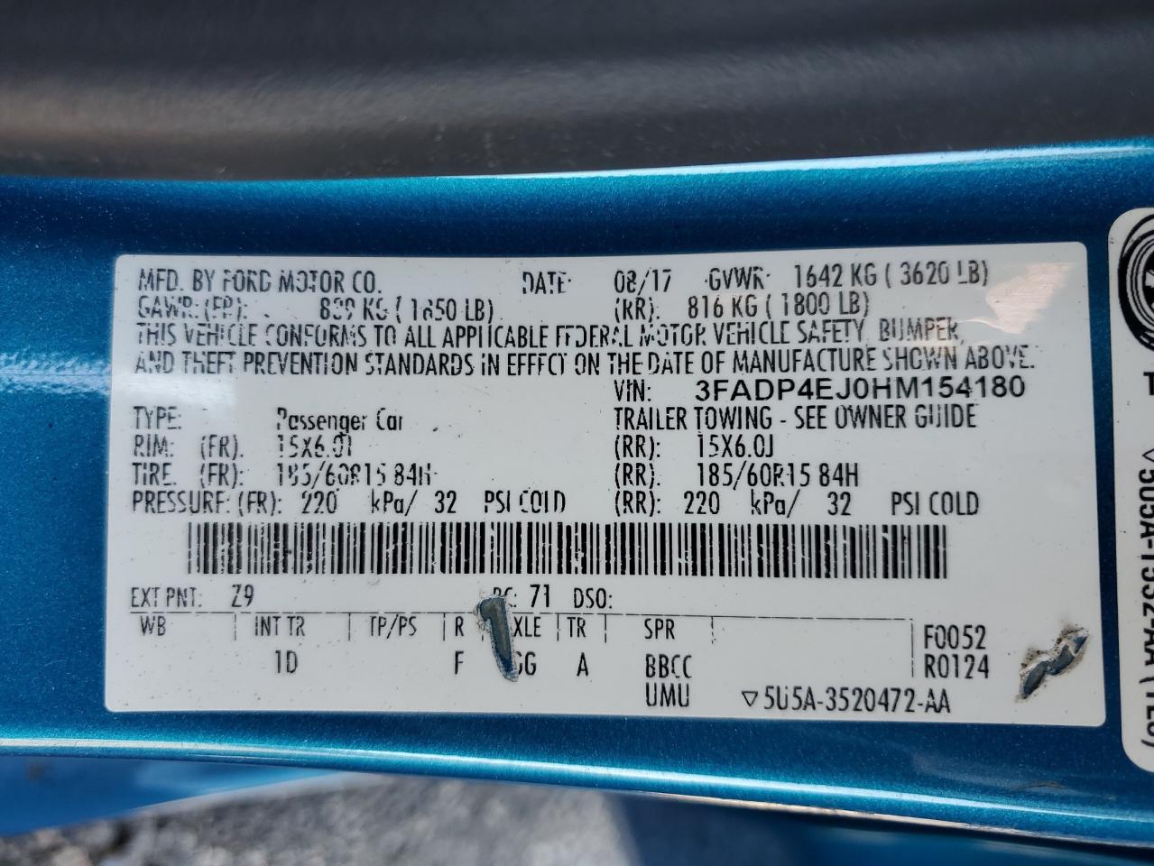 2017 Ford Fiesta Se VIN: 3FADP4EJ0HM154180 Lot: 86185495