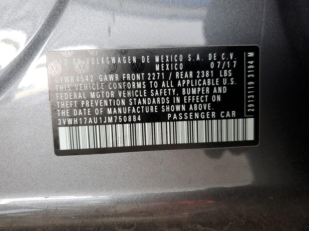 2018 Volkswagen Golf Alltrack S VIN: 3VWH17AU1JM750884 Lot: 86127575