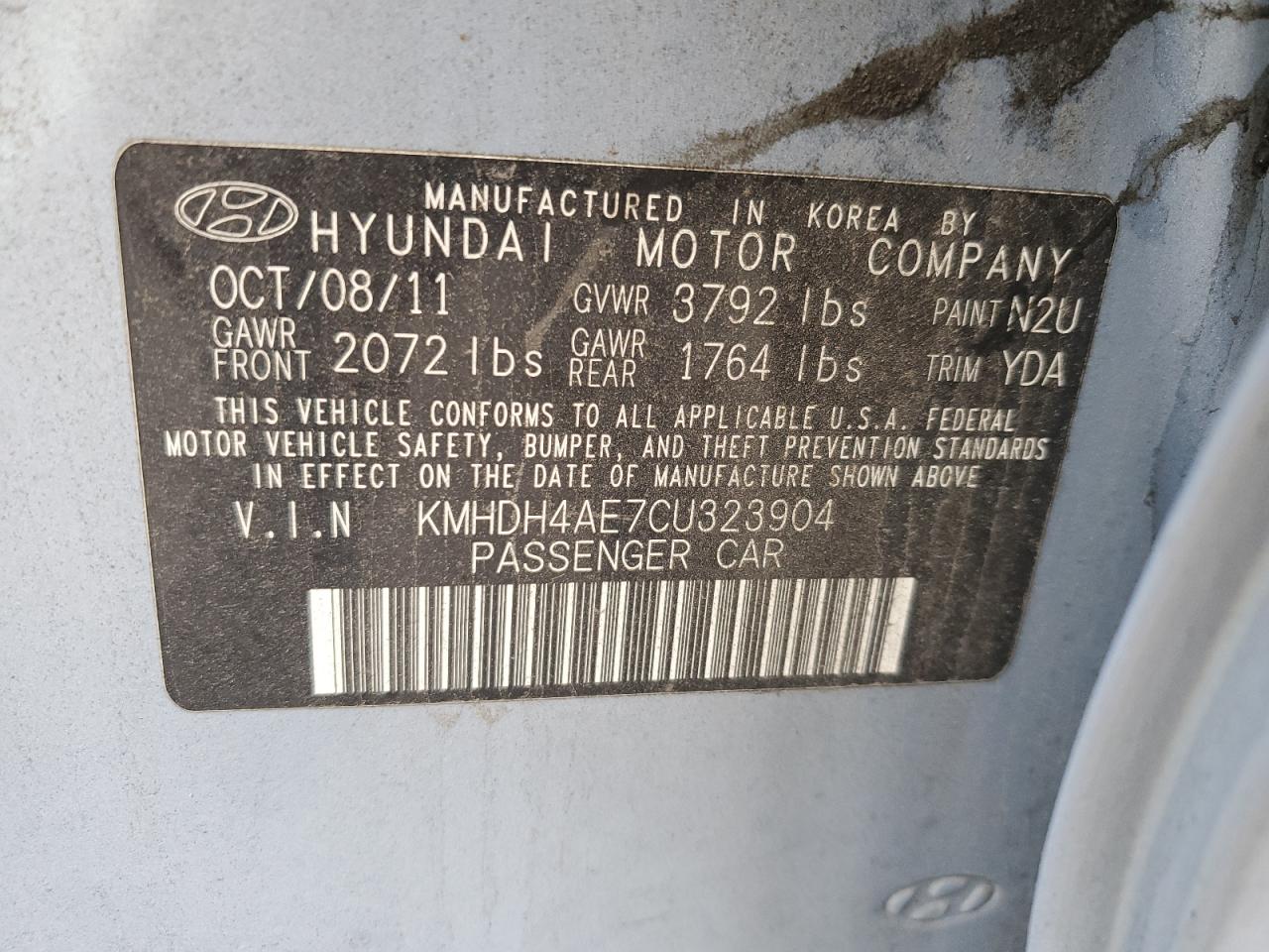 2012 Hyundai Elantra Gls VIN: KMHDH4AE7CU323904 Lot: 82289455