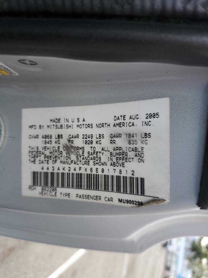 2006 Mitsubishi Eclipse Gs VIN: 4A3AK24FX6E017812 Lot: 86600715