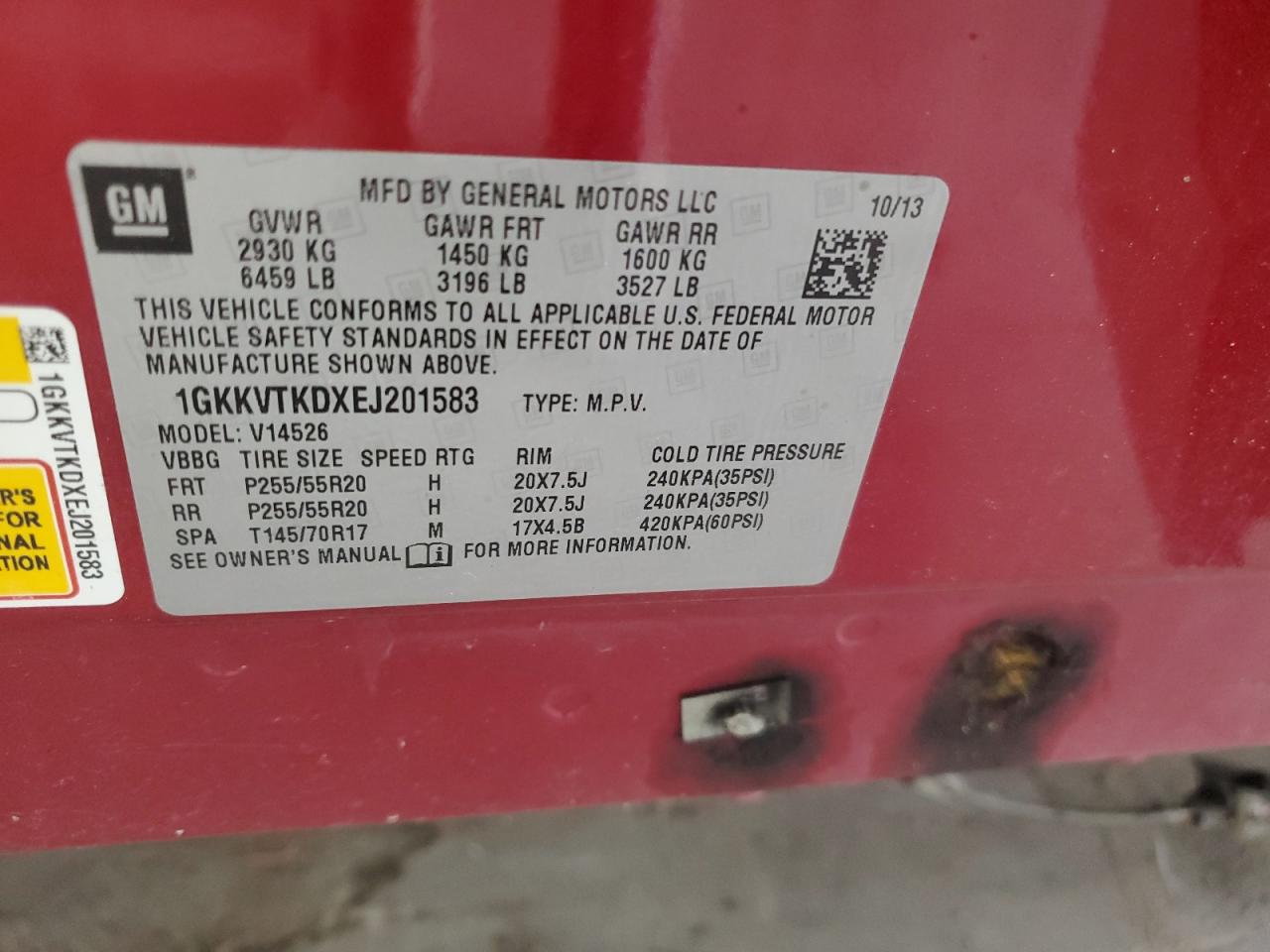 2014 GMC Acadia Denali VIN: 1GKKVTKDXEJ201583 Lot: 85485025