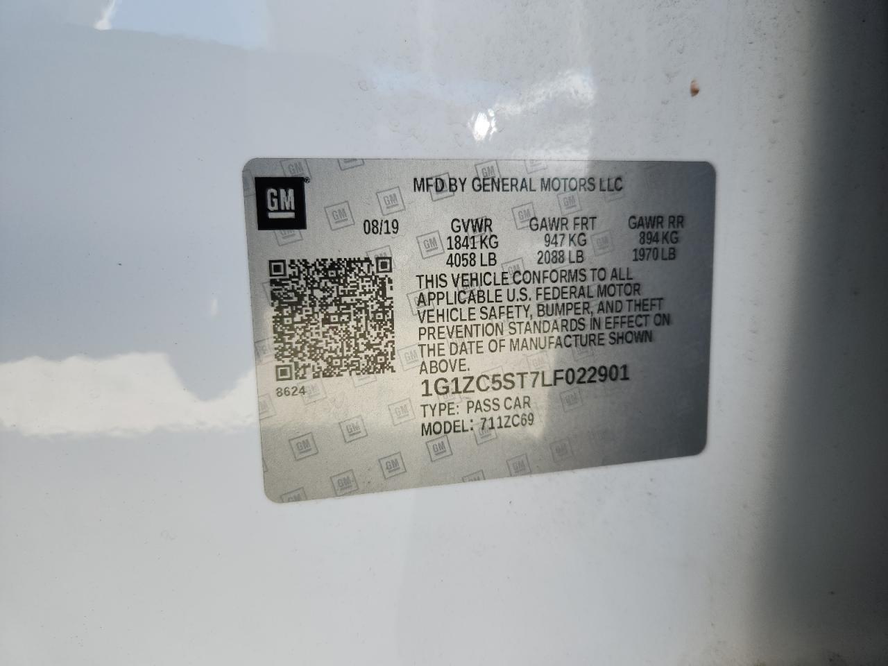 2020 Chevrolet Malibu Ls VIN: 1G1ZC5ST7LF022901 Lot: 86162575