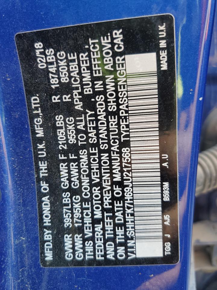 2018 Honda Civic Ex VIN: SHHFK7H69JU217568 Lot: 86270035