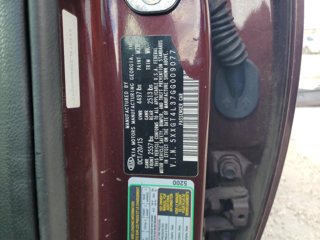 2016 Kia Optima Lx VIN: 5XXGT4L37GG009077 Lot: 86148425