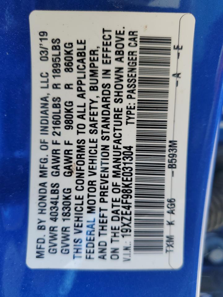 2019 Honda Insight Touring VIN: 19XZE4F98KE031304 Lot: 87367165