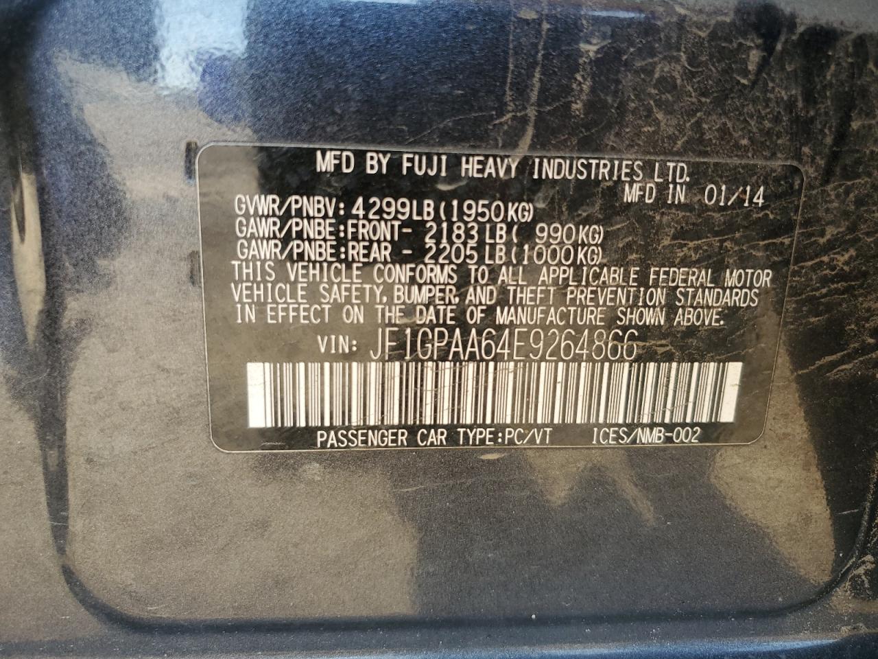 2014 Subaru Impreza VIN: JF1GPAA64E9264866 Lot: 85497525