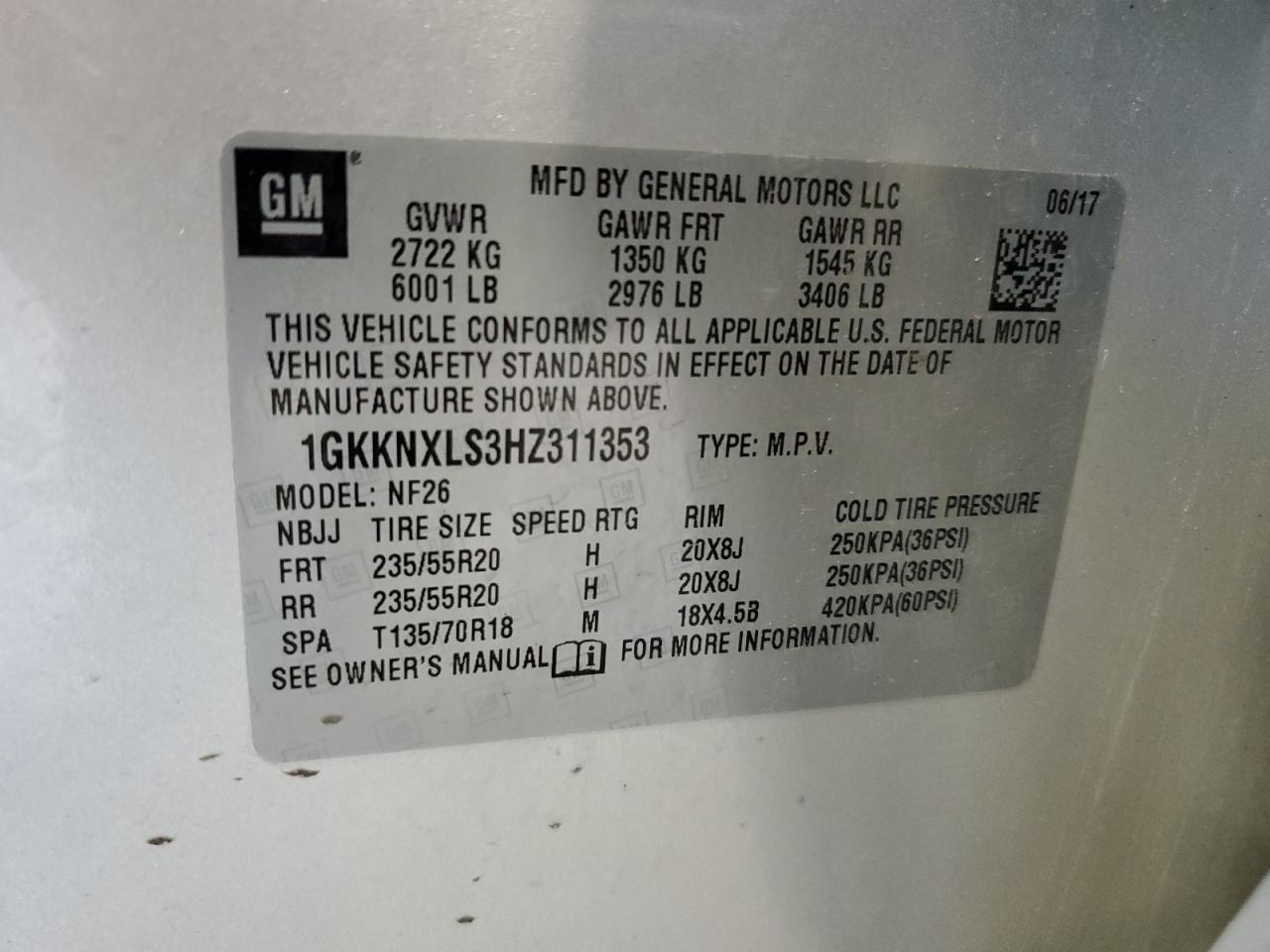 2017 GMC Acadia Denali VIN: 1GKKNXLS3HZ311353 Lot: 90515825