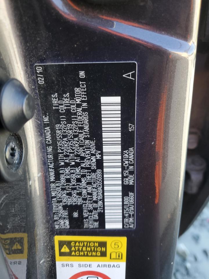 2010 Lexus Rx 350 VIN: 2T2BK1BA8AC050999 Lot: 90100625