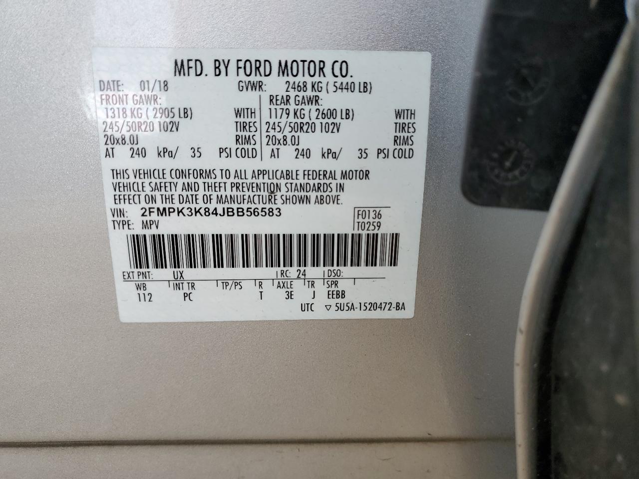 2018 Ford Edge Titanium VIN: 2FMPK3K84JBB56583 Lot: 90871795