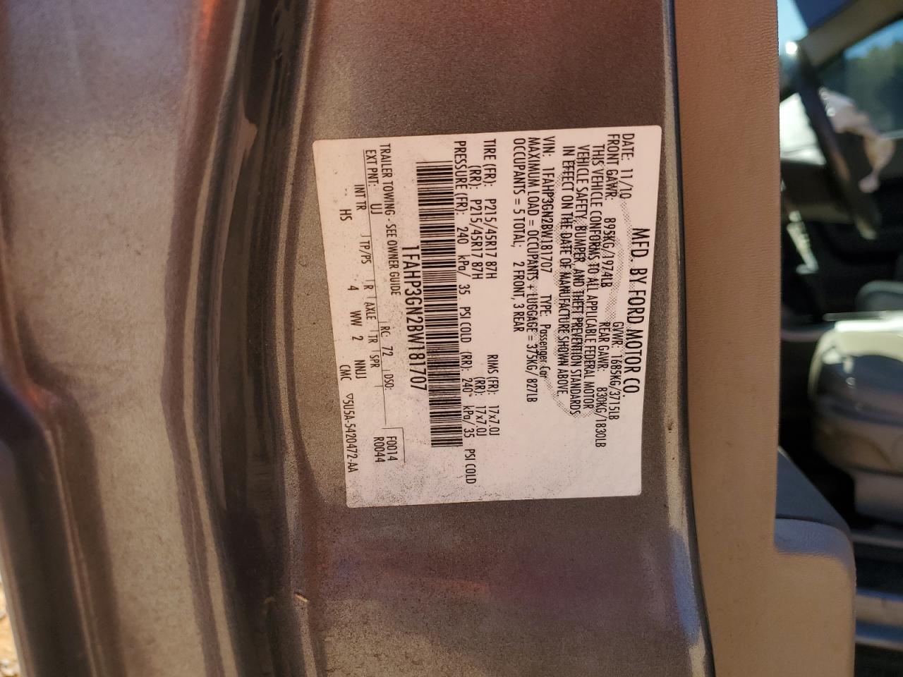 2011 Ford Focus Ses VIN: 1FAHP3GN2BW181707 Lot: 85321355