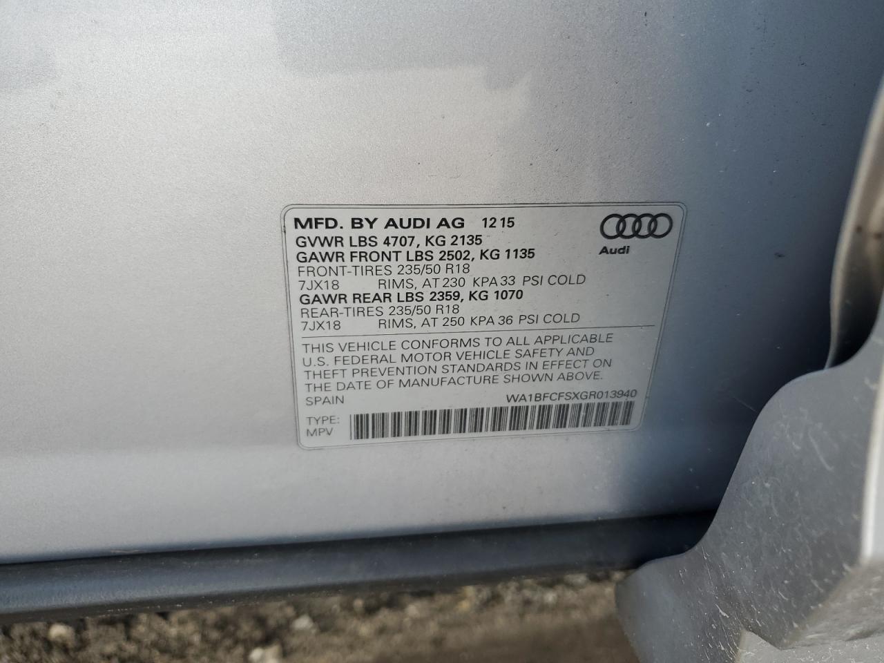 2016 Audi Q3 Premium Plus VIN: WA1BFCFSXGR013940 Lot: 82232355