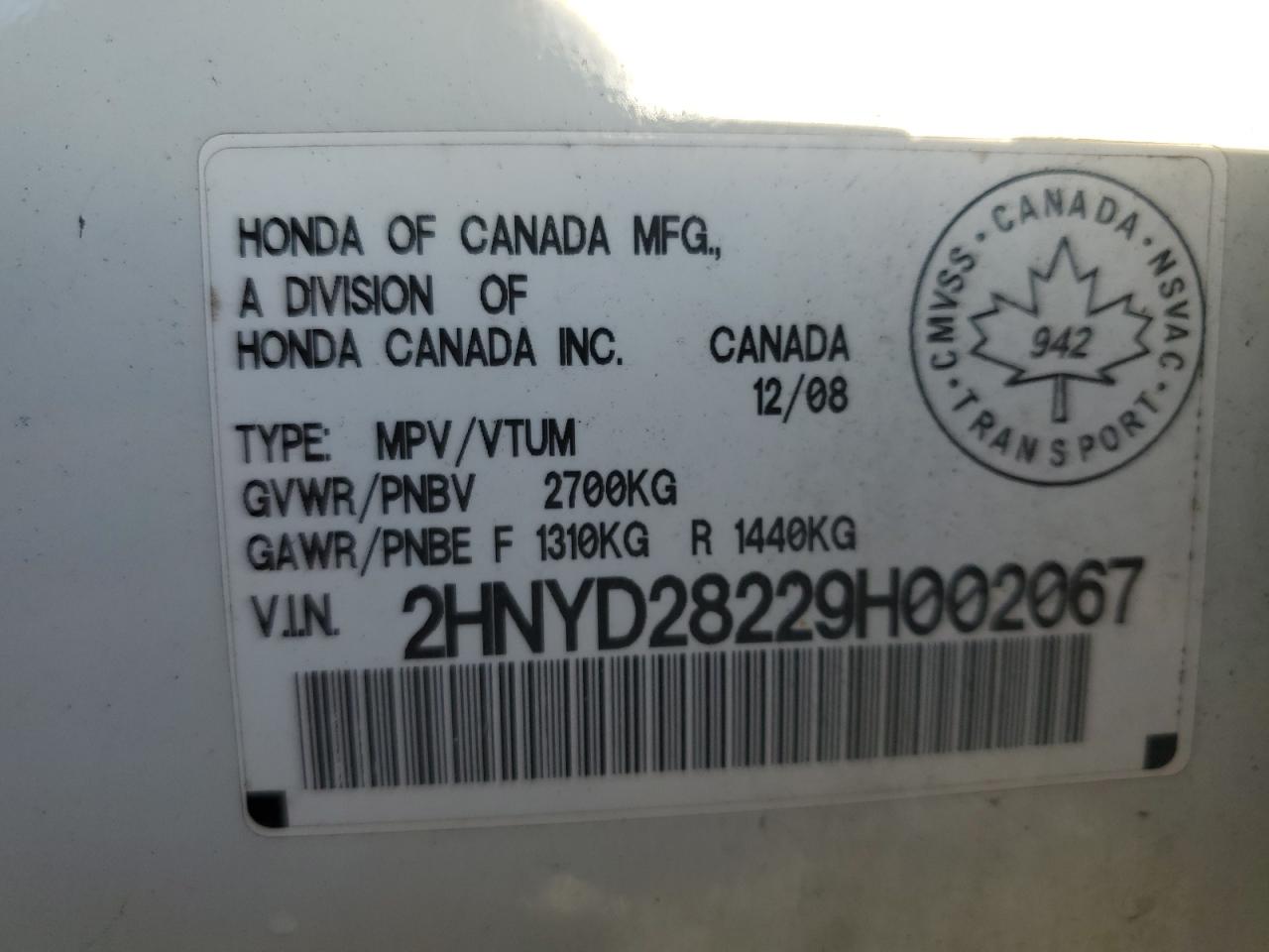 2009 Acura Mdx VIN: 2HNYD28229H002067 Lot: 82319295